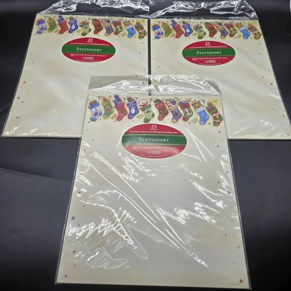 Christmas Stationery Paper Lot 3 Packs Of 25 Printer Compatible Stockings